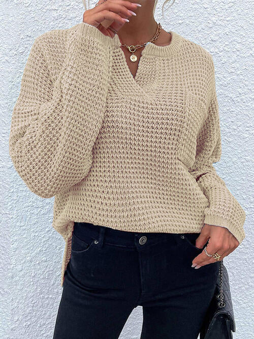 Blue Zone Planet |  Notched Long Sleeve Sweater