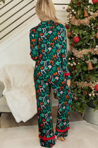 Festive Green Bow Print 2-Piece Pajama Set for Women - Soft & Cozy Loungewear