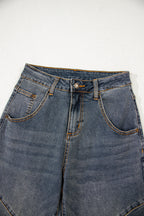 Sail Blue Exposed Stitching Loose Straight High Waist Jeans