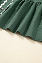 Canton Contrast Ricrac Trim Button V Neck Knotted Bracelet Sleeve Shift Dress