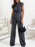 Elegant Irregular Sleeveless Casual Two-Piece Set for Women - Polyester Blend, S-3XL