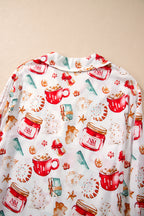 White Christmas Pattern Long Sleeve Shirt and Pants Pajama Set - Cozy & Festive Sleepwear