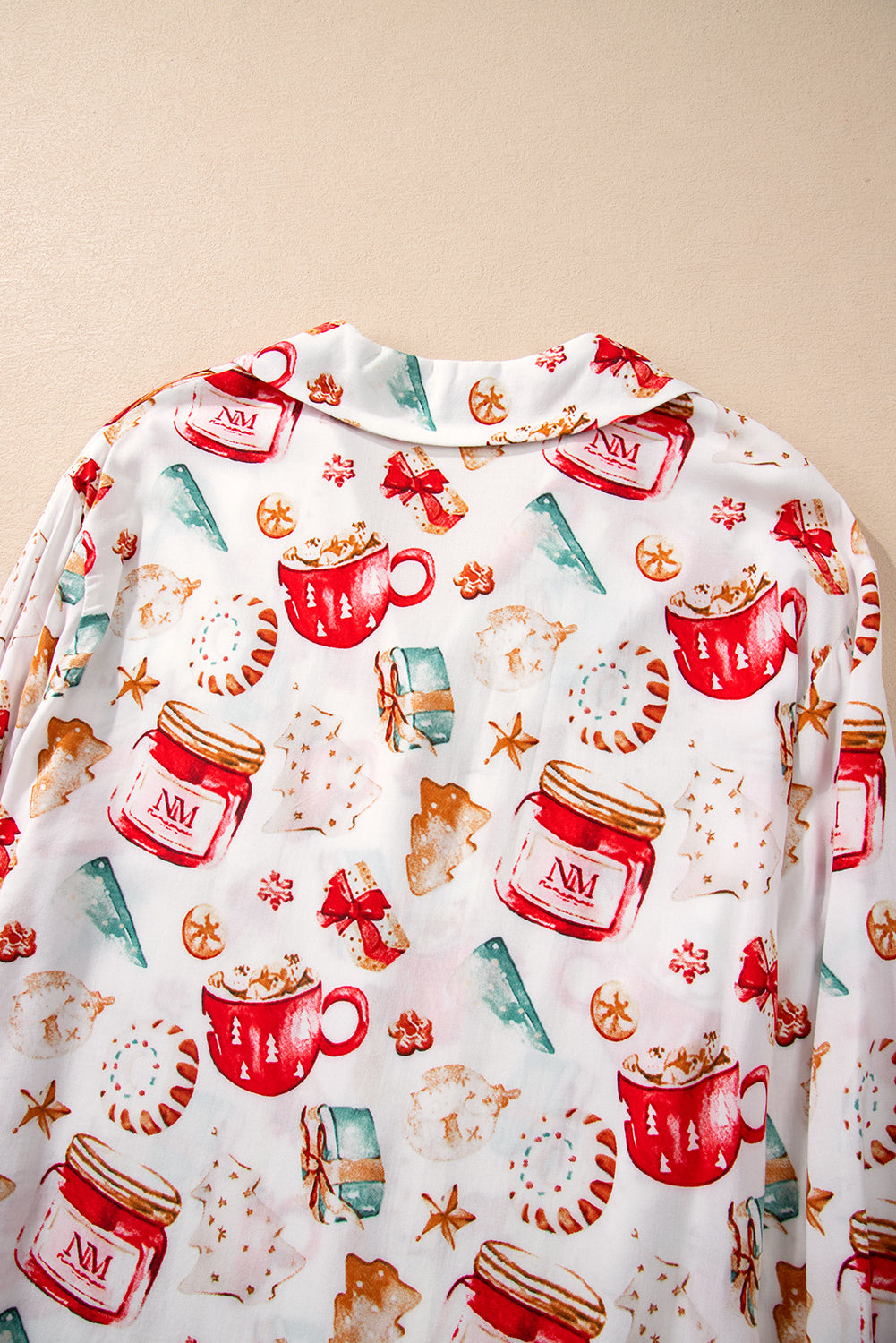 White Christmas Pattern Long Sleeve Shirt and Pants Pajama Set - Cozy & Festive Sleepwear