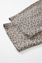 Khaki Leopard Printed Drawstring Elastic Waistband Pocketed Wide Leg Jeans