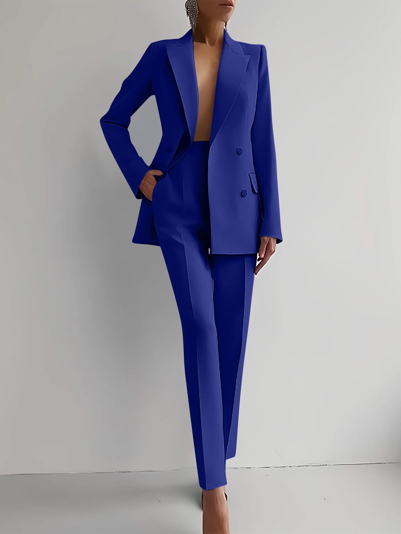 Chic Solid Color Blazer & High Waist Pants Set - Versatile Commuting & Business Attire
