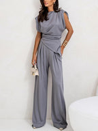 Elegant Irregular Sleeveless Casual Two-Piece Set for Women - Polyester Blend, S-3XL