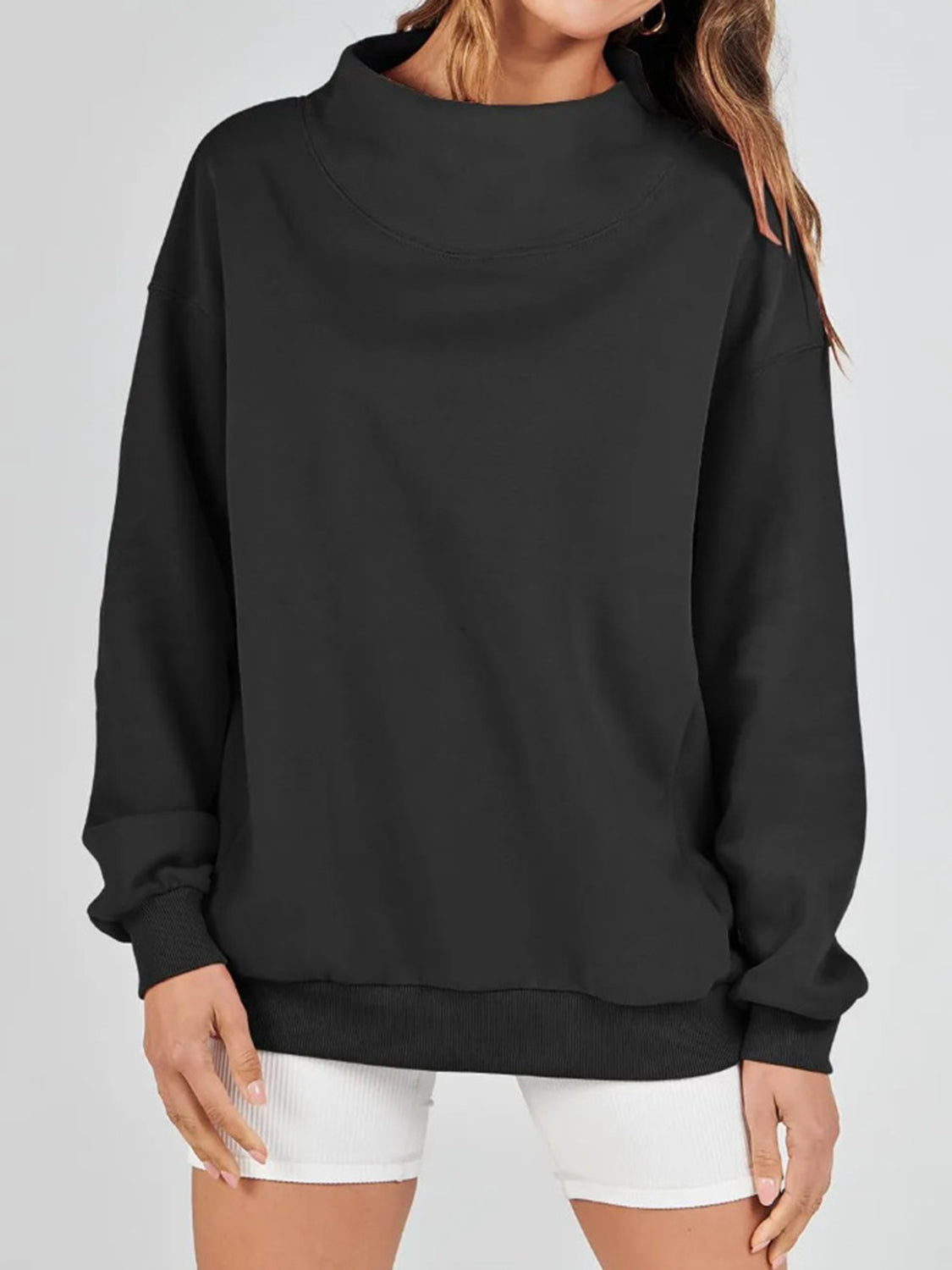 Blue Zone Planet |  Mock Neck Drop Shoulder Long Sleeve Sweatshirt