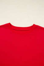 Fiery Red Varsity Striped Sleeve Drop Shoulder Sweatshirt and Short Set