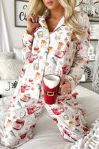White Christmas Pattern Long Sleeve Shirt and Pants Pajama Set - Cozy & Festive Sleepwear