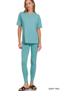 Zenana Brushed Dty Microfiber Short Sleeve Top and Pants Loungewear Set