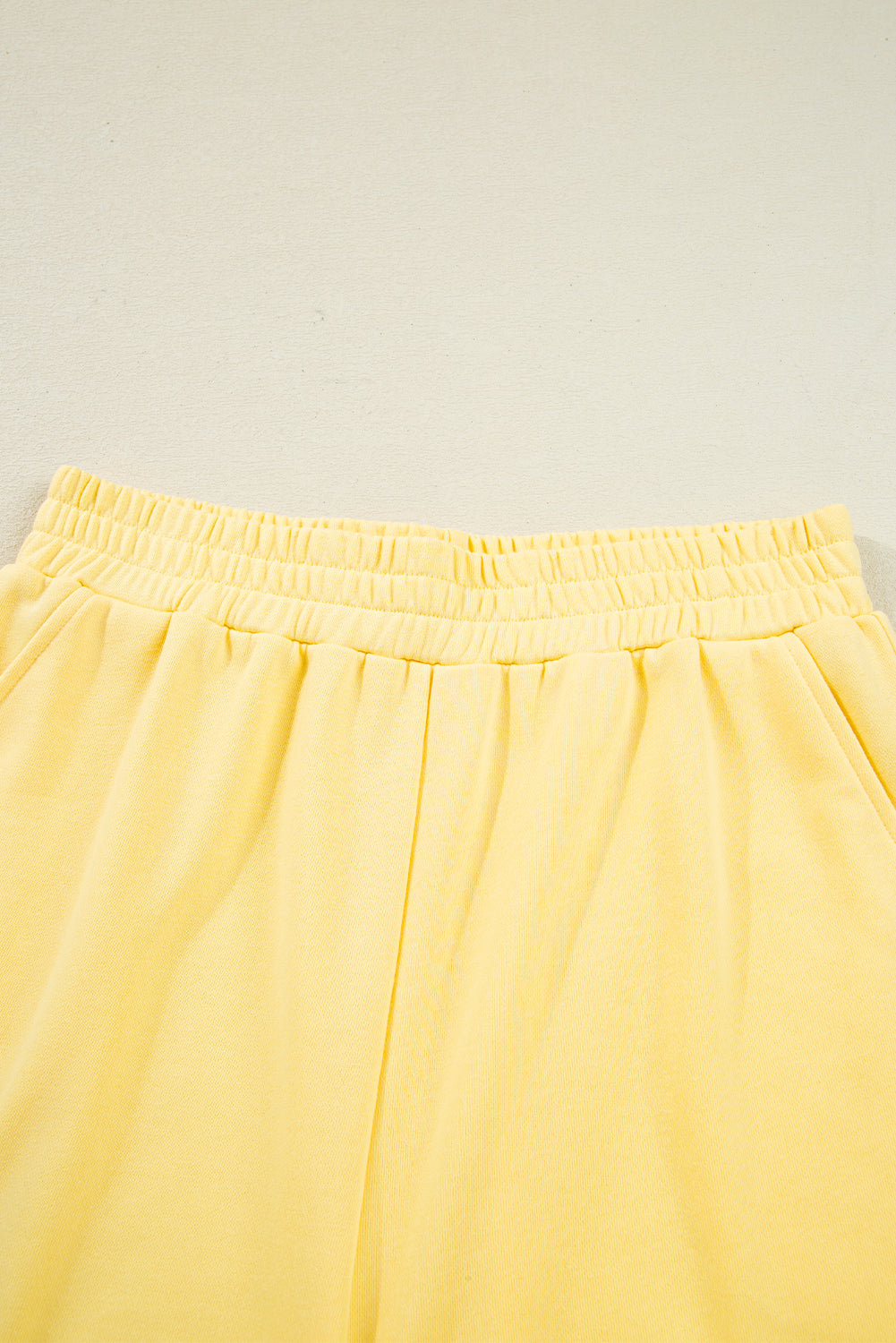 Yellow Color Block Patchwork Half Button Pullover and Shorts 2pcs Outfit