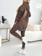 Cozy & Stylish: Women's Fashion Solid Color Hoodie and Lined Leggings Two-Piece Set for Spring/Fall