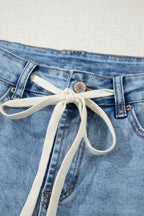 Myosotis Slit Leg High Rise Drawstring Casual Jeans