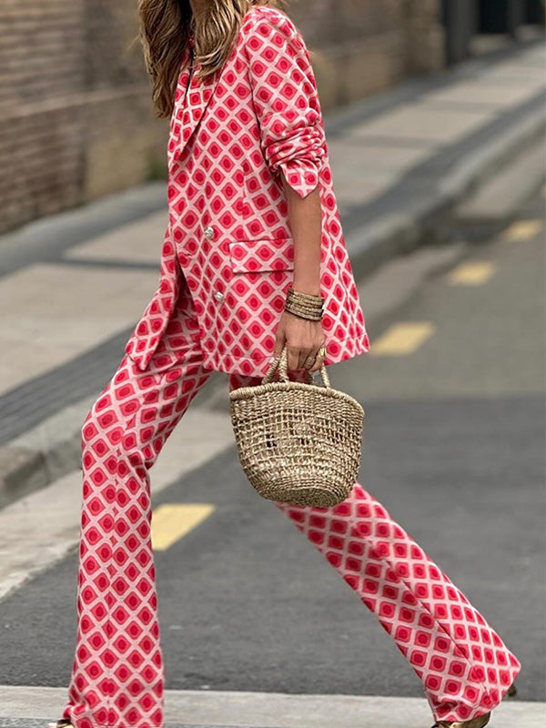 Elegant Printed Two-Piece Suit Set for Women - Casual, Holiday, and Going Out