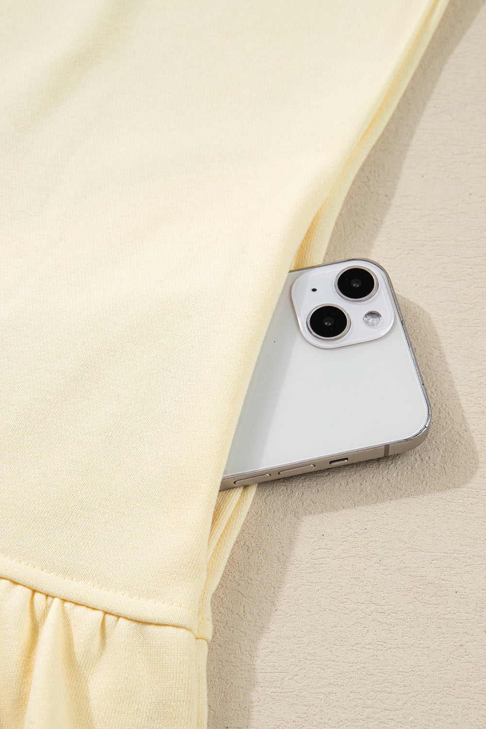 Beige Double Tiered Ruffle Hem Long Sleeve Loose Mini Dress