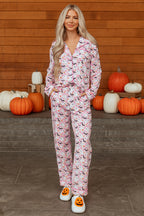 Pink Halloween Eve Haunted Honey Bat Print Pajama Set