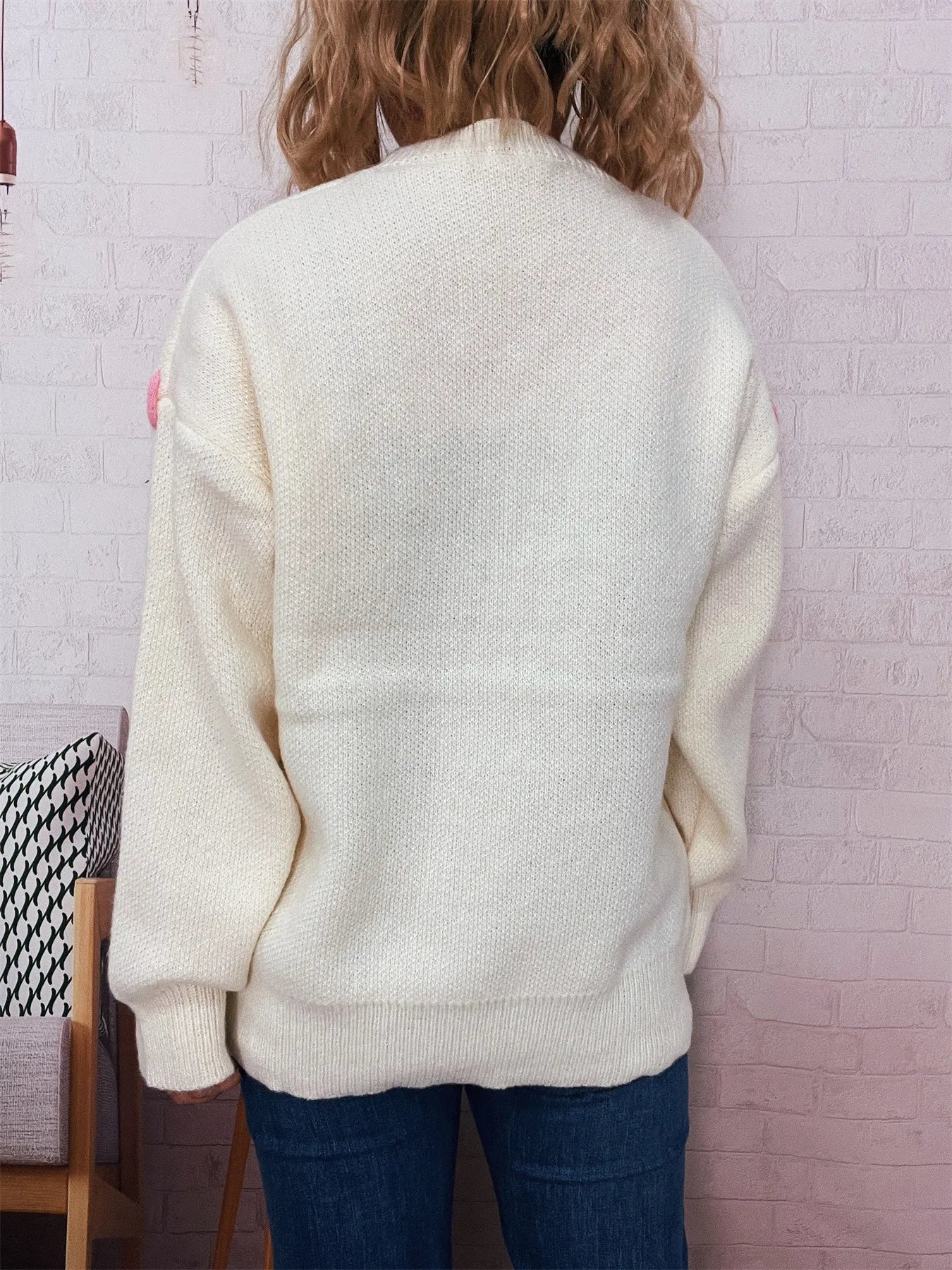 Bear Decoration Round Neck Sweater