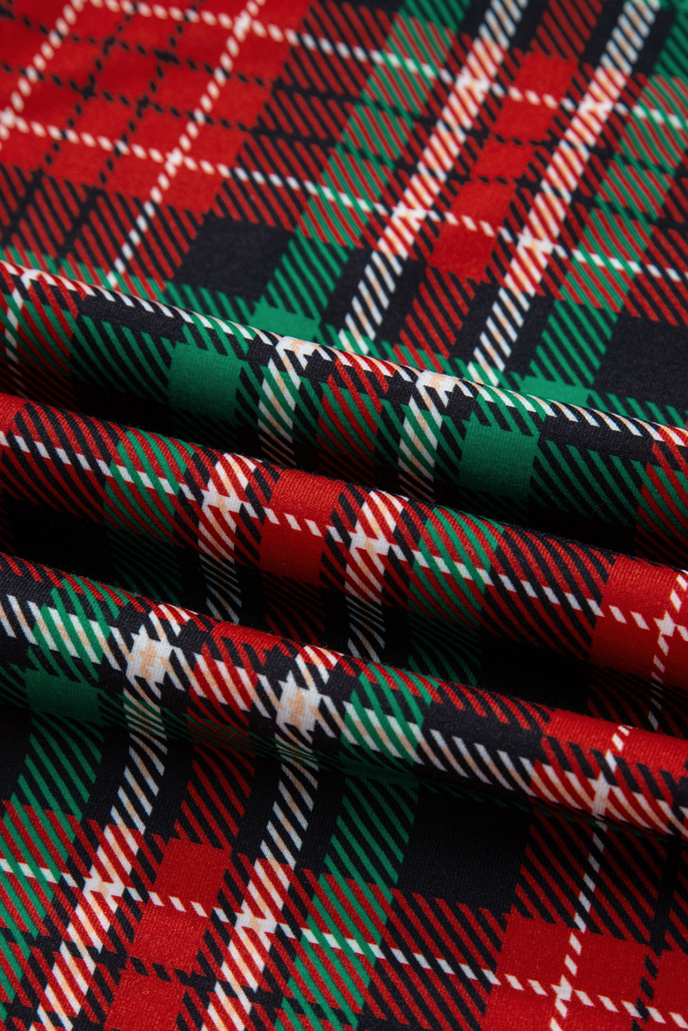 Racing Red Retro Plaid & Leopard Print Patchwork Long Sleeve Pajama Set with Shorts