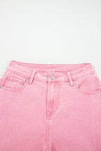 Peach Blossom Acid Washed High Rise Cropped Wide Leg Jeans