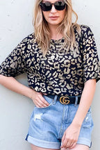 And The Why Leopard Foil Printed Half Sleeve Summer Sweater