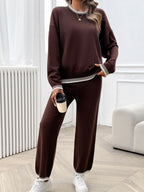 Blue Zone Planet |  Round Neck Dropped Shoulder Top And Pants Sweater Set