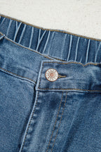 Stone Blue Star Patchwork Cropped Wide Leg High Waist Jeans