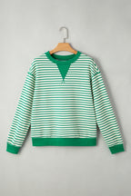 Bright Green Striped Exposed Seam Patchwork Loose Pullover Top