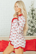 Festive White Santa & Stripes Ruffle Pajama Set for Cozy Holiday Nights