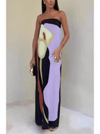 Strapless Color Block Printed Maxi Party Dress - Elegant & Eye-Catching for Special Occasions