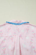 Festive Pink Nutcracker Long Sleeve Pajama Set with Bow Tie Detail