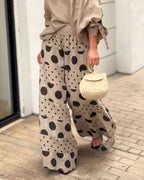 Elegant Casual Shoulder Top and Printed Pants Two-Piece Set for Daily & Holiday Wear