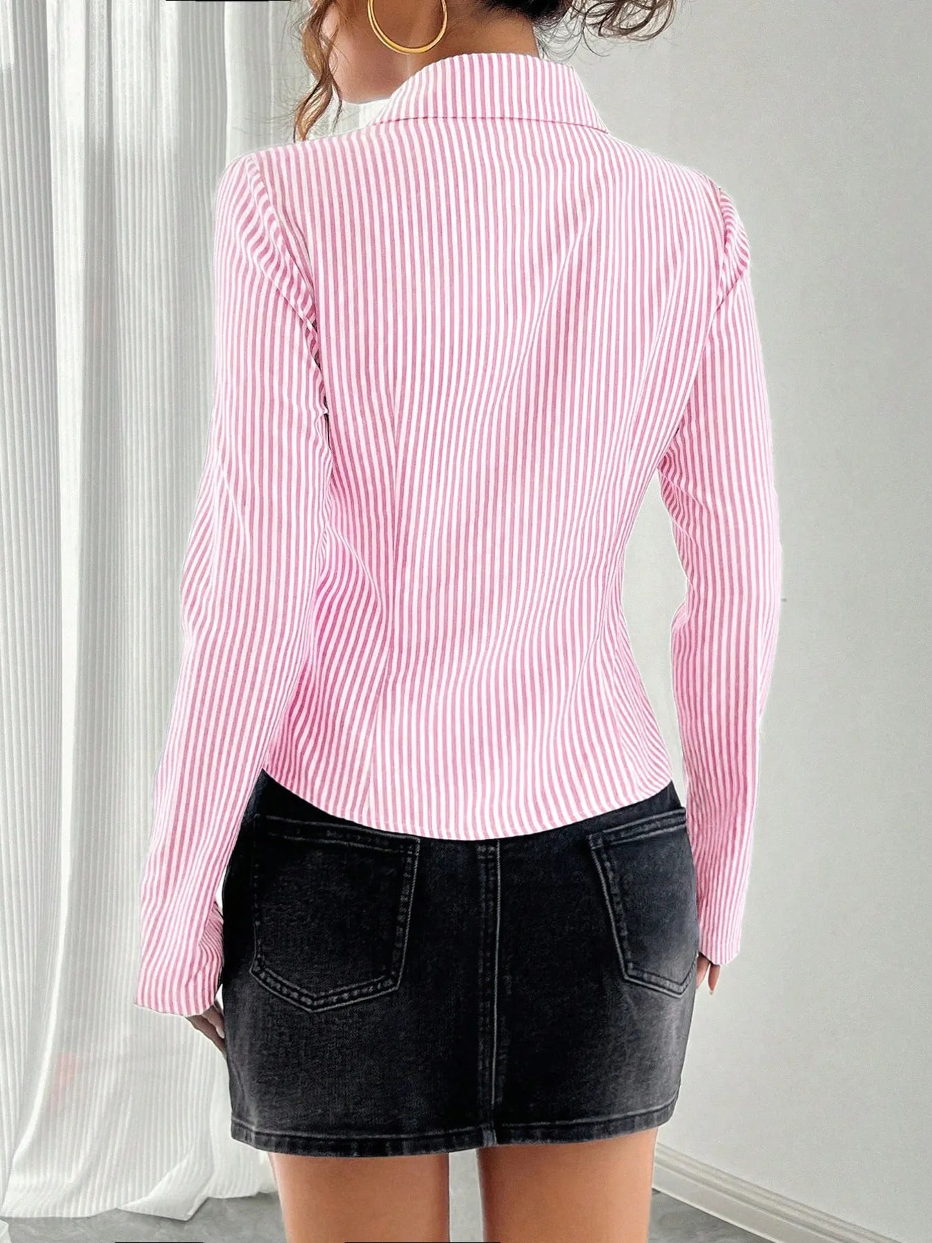 Kim's Striped Button Up Long Sleeve Shirt