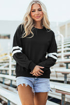 Black Varsity Striped Detail Drop Shoulder Oversized Sweatshirt