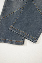 Sail Blue Exposed Stitching Loose Straight High Waist Jeans