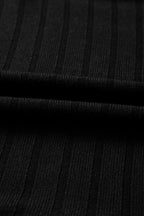 Black Frilled Neck Ribbed Knit Patchwork Long Sleeve Mini Dress