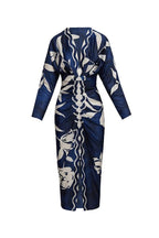 Unique Print Dolman Long Sleeve Ruched Slit Midi Dress for Women - Casual & Vacation Wear