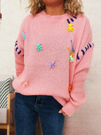 Bear Decoration Round Neck Sweater