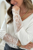 White lace panel sweater