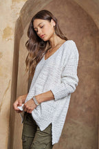 Adora High-Low Side Slit V-Neck Sweater
