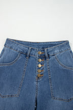 Ashleigh Blue Multi Buttons High Waist Wide Leg Jeans With Pockets