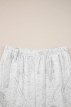 Light Grey Abstract Print Loose Drop Sleeve Hoodie Elastic Waistband 2pcs Pant Set