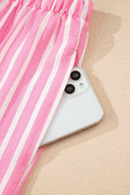 Pink Stripe Buttoned Front Long Sleeve Top and Pants 2 Piece Sleepwear