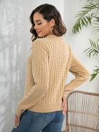 Johnny Collar Cable-Knit Long Sleeve Sweater