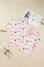 Cozy Pink Christmas Spirit Holiday Print Short Sleeve Pajama Set - 2-Piece Sleepwear