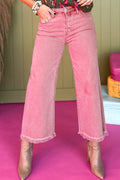 Peach Blossom Acid Washed High Rise Cropped Wide Leg Jeans