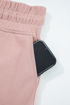 Light Pink Drop Shoulder Puff Sleeve Crop Pullover Drawstring Wide Leg Pants Set