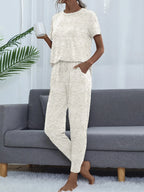 Round Neck Short Sleeve Top and Pants Lounge Set