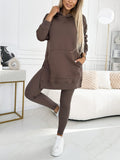 Cozy & Stylish: Women's Fashion Solid Color Hoodie and Lined Leggings Two-Piece Set for Spring/Fall