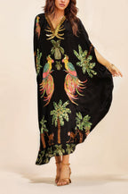 Unique Drop Shoulder Sleeve Dress with Vibrant Coconut Tree Print - Perfect for Tropical Vacations
