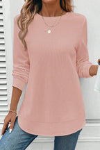 Gossamer Pink Rounded Hem Waffle Long Sleeve Top